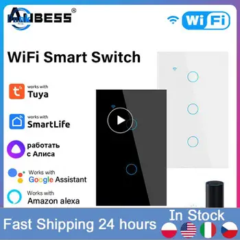 1GB 1/2/3/4gang TUYA WiFi Smart Touch Slēdzis, Home Gaismas Sienas Pogu 120*72mm Neitrālo Vadu Balss Alexa Mājas Palīgs