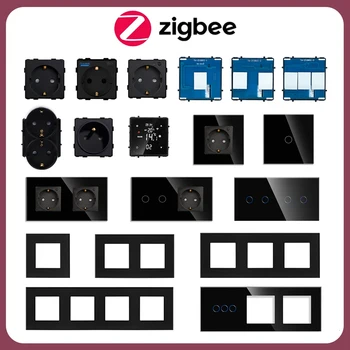 ZigBee Ieslēdziet Smart Gaismas Slēdži un elektrības tīkla Daļām Nepieciešams Neitrāls,Melna Stikla Panelis ES Sienu Noieta DIY Daļu, Smart Home 0