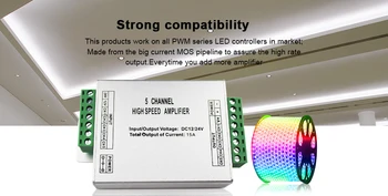 RGB+PKT LED Pastiprinātājs DC12-24V 3A * 5 Kanālu 5Pin Signāla Atkārtotājs Konsoles Kontrolieris; par RGB+PKT LED Sloksnes, Lentes