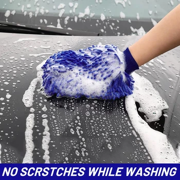 2gab Universālā Zilā Microfibre Auto Mazgāšana Mitt Ultra Soft Nūdeles Cimdu Abrazīvos Tīrīšanas Sūklis 2 In 1 Auto Tīrīšanas Birstes 1