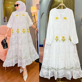 Modes Sievietes Musulmaņu Šifona Izšuvumi Abayas Maxi Kleita Dubajas Arābu Puses Longue Kleita Kaftan Femme Vestidos Marokas Jalabiya 1