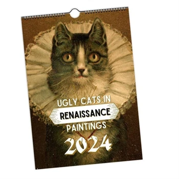 Kaķis Sienas Kalendārs 2024,2024 Smieklīgi Renesanses Kaķu Kalendāra, Karājas Pie Sienas Kalendāra 12 Mēnešu Kaķis Kalendāri Ar Neglīts Viegli Izmantot 2