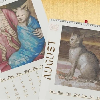 Kaķis Sienas Kalendārs 2024,2024 Smieklīgi Renesanses Kaķu Kalendāra, Karājas Pie Sienas Kalendāra 12 Mēnešu Kaķis Kalendāri Ar Neglīts Viegli Izmantot 3