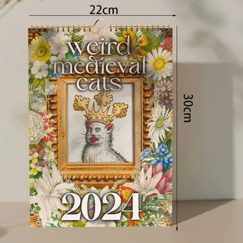 2024 Viduslaiku Kaķi Kalendāra Dīvaini Kaķi Kalendāra Smieklīgi Sienas Kalendāra Jaunā Gada Dāvanas, Mājas Apdare 5