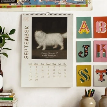 Kaķis Sienas Kalendārs 2024,2024 Smieklīgi Renesanses Kaķu Kalendāra, Karājas Pie Sienas Kalendāra 12 Mēnešu Kaķis Kalendāri Ar Neglīts Viegli Izmantot 5