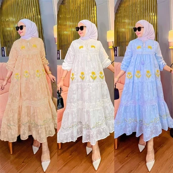 Modes Sievietes Musulmaņu Šifona Izšuvumi Abayas Maxi Kleita Dubajas Arābu Puses Longue Kleita Kaftan Femme Vestidos Marokas Jalabiya 5